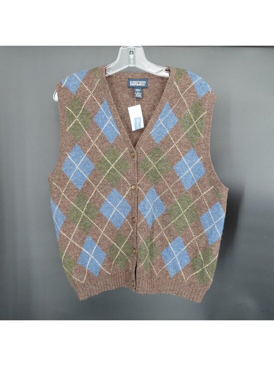 Lands' End Sweaters - Vint Lands' End Sweater Vest Womens Large Brown Argyle Lambswool Preppy Academia